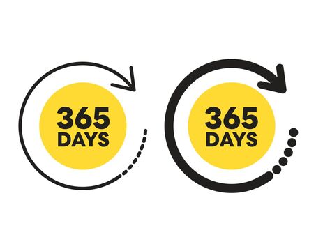 回転矢印と365日のアイコン　黄色 回転,矢印,365日,365days,365d,対応,問い合わせ,一年,年中無休,一年中のイラスト素材