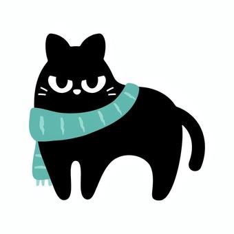 マフラーを巻いた黒猫