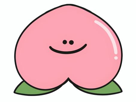 顔つき　桃　イラスト 笑顔,食べ物,果物,桃,葉っぱ,艶,果実,実,シンプル,イラストのイラスト素材