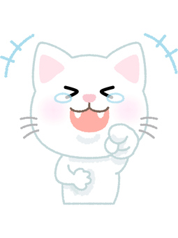 白猫爆笑 ネコ,爆笑,大笑い,面白い,可笑しい,楽しい,白猫,動物,キャット,ペットのイラスト素材