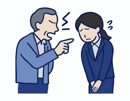 カスハラ・パワハラを受ける女性と男性 パワハラ,カスハラ,高齢者,ハラスメント,職場,いじめ,会社,女性,ol,新人のイラスト素材