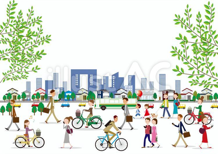 202010町の人々4ビル有 住宅,ファミリー,夫婦のイラスト素材