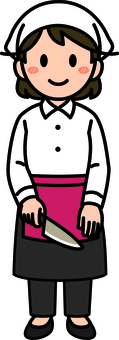 厨房スタッフの赤の女性です。 厨房,スタッフ,シンプル,キッチン,料理人,調理,シェフ,コック,レストラン,飲食店のイラスト素材