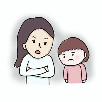 叱るママと悲しむ子供 ママ,怒る,叱る,しつけ,子供,女の子,叱られる,悲しむ,しょんぼり,怒られるのイラスト素材
