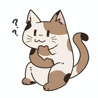 考えるねこ 考えるねこ ねこ,猫,考える,三毛猫,可愛い,手書きのイラスト素材