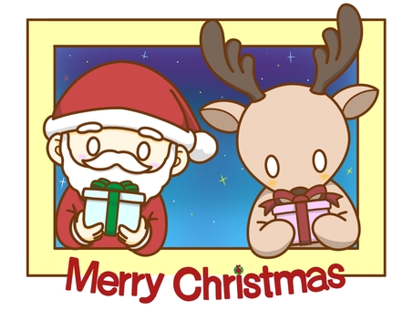 届けに来たよ 届けに来たよ クリスマス,サンタクロース,トナカイ,プレゼント,冬,星空,届け物,窓,可愛い,イラストのイラスト素材