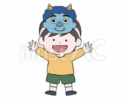 鬼のお面をつけた子供