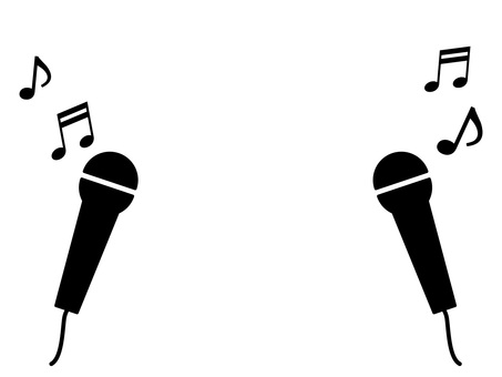 デュエットやカラオケ・マイクと音符の背景 フレーム,背景,マイク,カラオケ,歌,音楽,音符,歌う,デュエット,ライブのイラスト素材