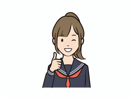 ウィンクでグッドポーズのセーラー服女子 学生,女子,女子高生,中学生,グッド,笑顔,ウィンク,セーラー服,学生服,女の子のイラスト素材