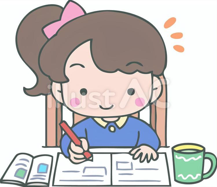 お家で勉強(わかった！/女の子) 家庭学習,勉強,宿題のイラスト素材