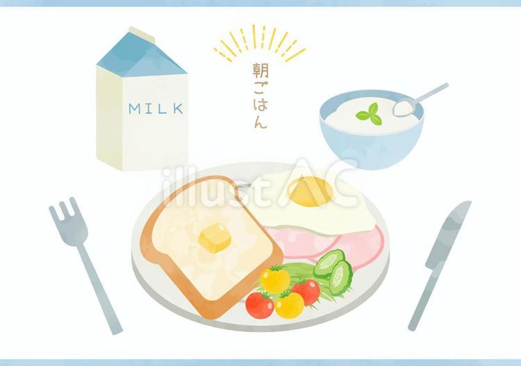 かわいい洋食の朝ごはんのイラスト 食べ物,洋食,朝ごはんのイラスト素材