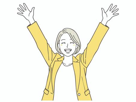 喜ぶ女性１ バンザイ,ラッキー,ハッピー,人,人物,楽しい,わーい,健康,腕,上げるのイラスト素材