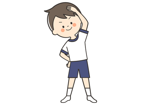 準備運動をする体操服の男の子 準備運動,ストレッチ,準備体操,ラジオ体操,体操,運動,柔軟,スポーツ,健康,体力のイラスト素材
