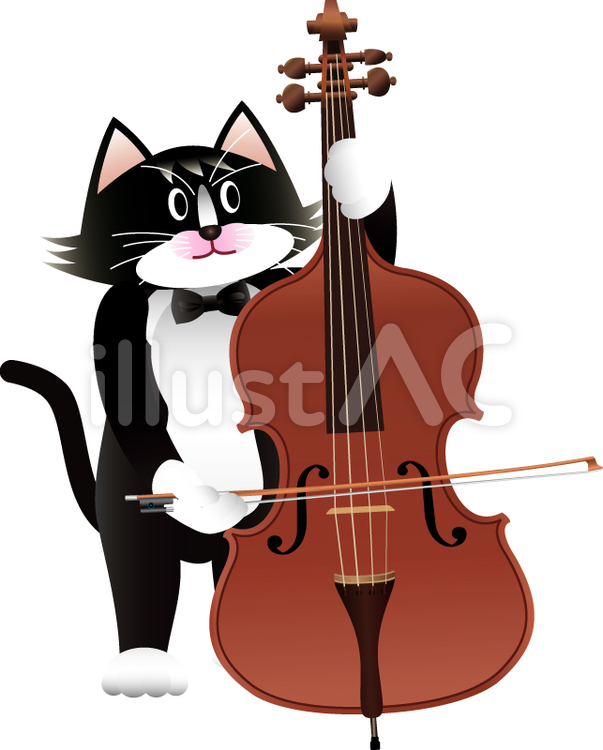 猫とベース コントラバス,ベース,楽器のイラスト素材