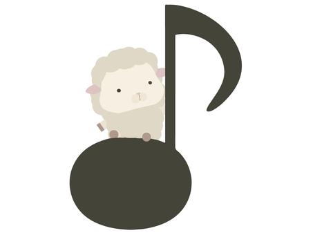 音符に座っている白い羊 音符,羊,動物,かわいい,音楽のイラスト素材