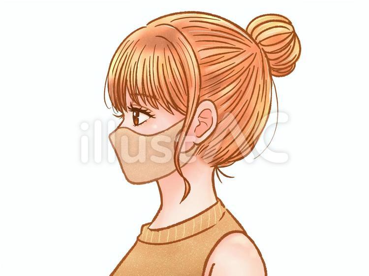 ウレタンマスクをつけた大人女性の横顔 横顔,マスク,女性のイラスト素材