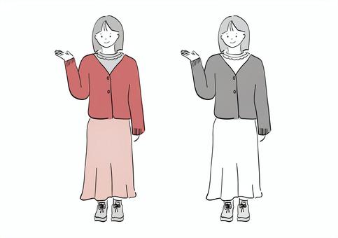案内する女性(全身) 案内する女性(全身) 女性,紹介,案内のイラスト素材