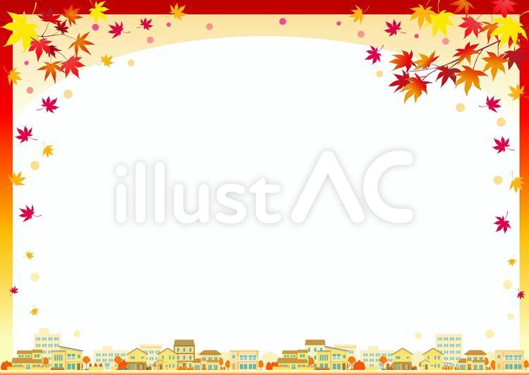 景色・風景フレーム~紅葉舞う秋の街並み 景色・風景フレーム~紅葉舞う秋の街並み 街並み,紅葉,フレームのイラスト素材