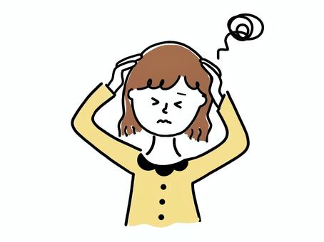 困る/悩む/頭痛/ストレス 困る/悩む/頭痛/ストレス 困る,悩む,頭痛,ストレス,女性,もやもや,辛い,体調不良,パニック,うつのイラスト素材