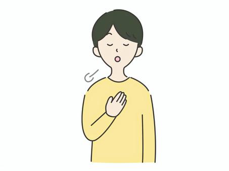 深呼吸する男性：暖色バージョン 呼吸,深呼吸,安心,リラックス,落ち着く,男性,上半身,大人,一息,健康のイラスト素材