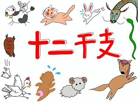 12干支年末大運動会 12干支,年賀状,占い,おみくじ,正月,ネズミ,丑,午,寅,卯のイラスト素材