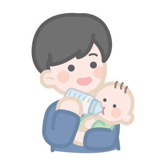 赤ちゃんにミルクをあげるパパ 赤ちゃん,パパ,ミルク,お父さん,育児,新生児,乳児,ベビー,子育て,抱っこのイラスト素材