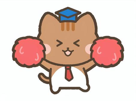 応援するねこ先生（茶トラ） 応援,猫,ねこ,ファイト,がんばれ,ポンポン,チアリーダー,ネコ,動物,ペットのイラスト素材