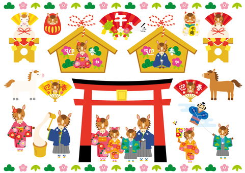 2026年の年賀状馬（午）家族