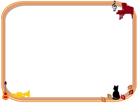 秋イメージフレーム　2 フレーム,秋,楽器,ピアノ,トランペット,ギター,落ち葉,猫のイラスト素材