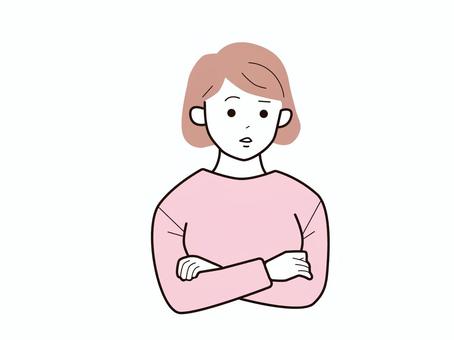 話を聞き悩み考える女性2／カラー 上半身,長袖,腕組み,聞く,考える,女性,お母さん,ママ,学生,社会人のイラスト素材