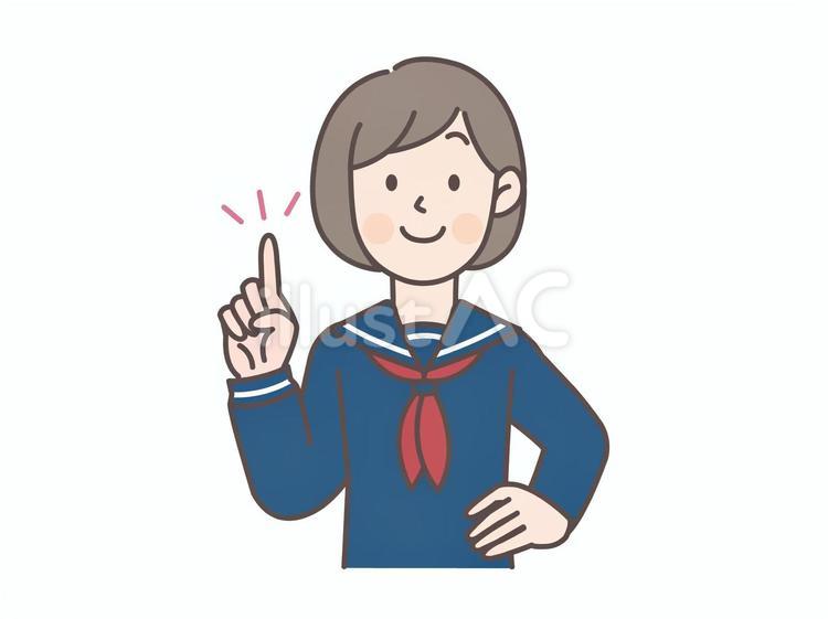 腰に手を当てて指差し女子学生_セーラー服 中学生,高校生,女の子のイラスト素材