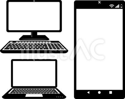パソコンとスマホのモノクロイラスト