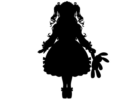 ぬいぐるみを持つロリータ女の子シルエット 女の子,シルエット,少女,女性,立ち絵,trpg,全身,人物,黒,ロリータのイラスト素材