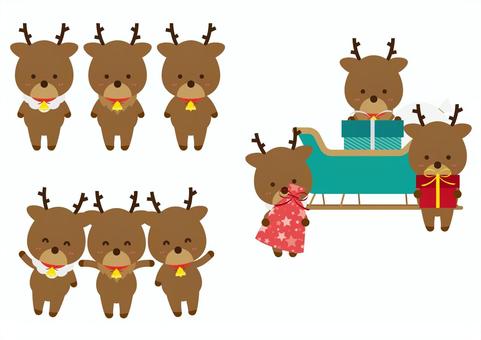 クリスマスのトナカイ三兄弟のイラスト クリスマス,トナカイ,そり,プレゼント,動物,イラスト,セット,透過のイラスト素材