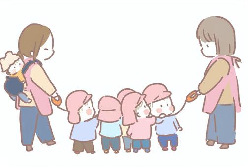 保育園1歳児お散歩 保育園,お散歩,幼稚園,1歳児,かわいいのイラスト素材