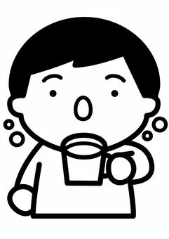 うがい-1c うがい,コップ,水,男の子,かわいい,シンプル,モノクロ,白黒,シルエットのイラスト素材