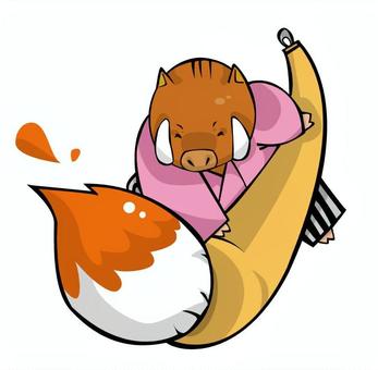 筆を振るうイノシシ イノシシ,猪,いのしし,和風,筆,正月,冬,干支,動物,亥のイラスト素材