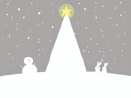 雪降るクリスマス クリスマス,ツリー,雪だるま,うさぎ,グレーのイラスト素材