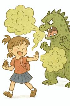 怪獣のガスを止める女の子