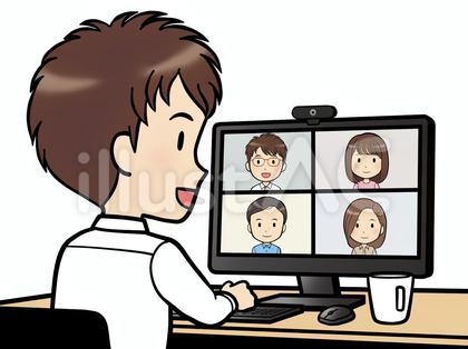 テレワーク中WEB会議に参加する男性