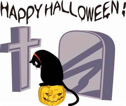 ハロウィン顔かぼちゃ ハロウィン顔かぼちゃ ハロウィン,顔,かぼちゃ,乗る,黒猫,毛づくろい,座る,墓地,洋風,英語のイラスト素材