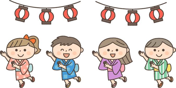 盆踊りを踊る子供たち 盆踊りを踊る子供たち 人物,子供,盆踊りのイラスト素材