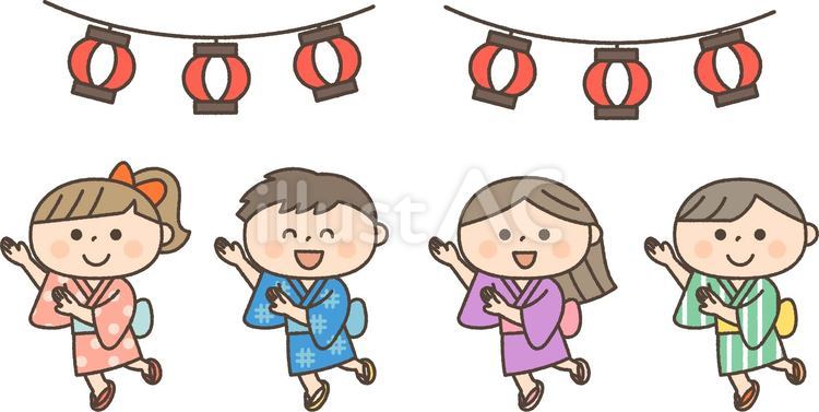 盆踊りを踊る子供たち 人物,子供,盆踊りのイラスト素材