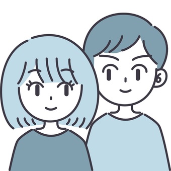 【そのまま使える】二色のカップル2 人物,2人組,男性,女性,アイコンタクト,笑顔,バストアップ,正面,仲良し,20代のイラスト素材