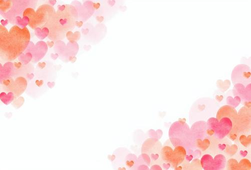 バレンタイン04_水彩ハート斜左右横_橙