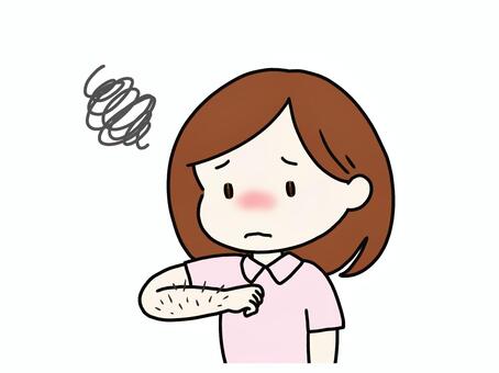 濃いムダ毛にうんざりしている女性 ムダ毛,腕,嫌,嫌気,うんざり,悲しい,濃い,ボーボー,女性,若いのイラスト素材