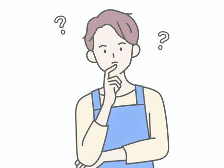 考えるエプロンの男性 考えるエプロンの男性 人物,男,エプロン,主夫,保育士,ヘルパー,介護士,疑問,考える,はてなのイラスト素材