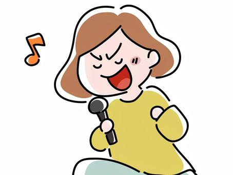 歌う主婦 カラオケ,歌う,熱唱,マイク,挿し絵,カット,主婦,女,ゆるい,ママのイラスト素材