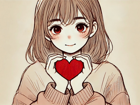 ハートを持つの少女_手書き風