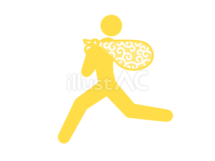 唐草模様の風呂敷を背負って走る人（黄） 人,人物,ピクトグラムのイラスト素材